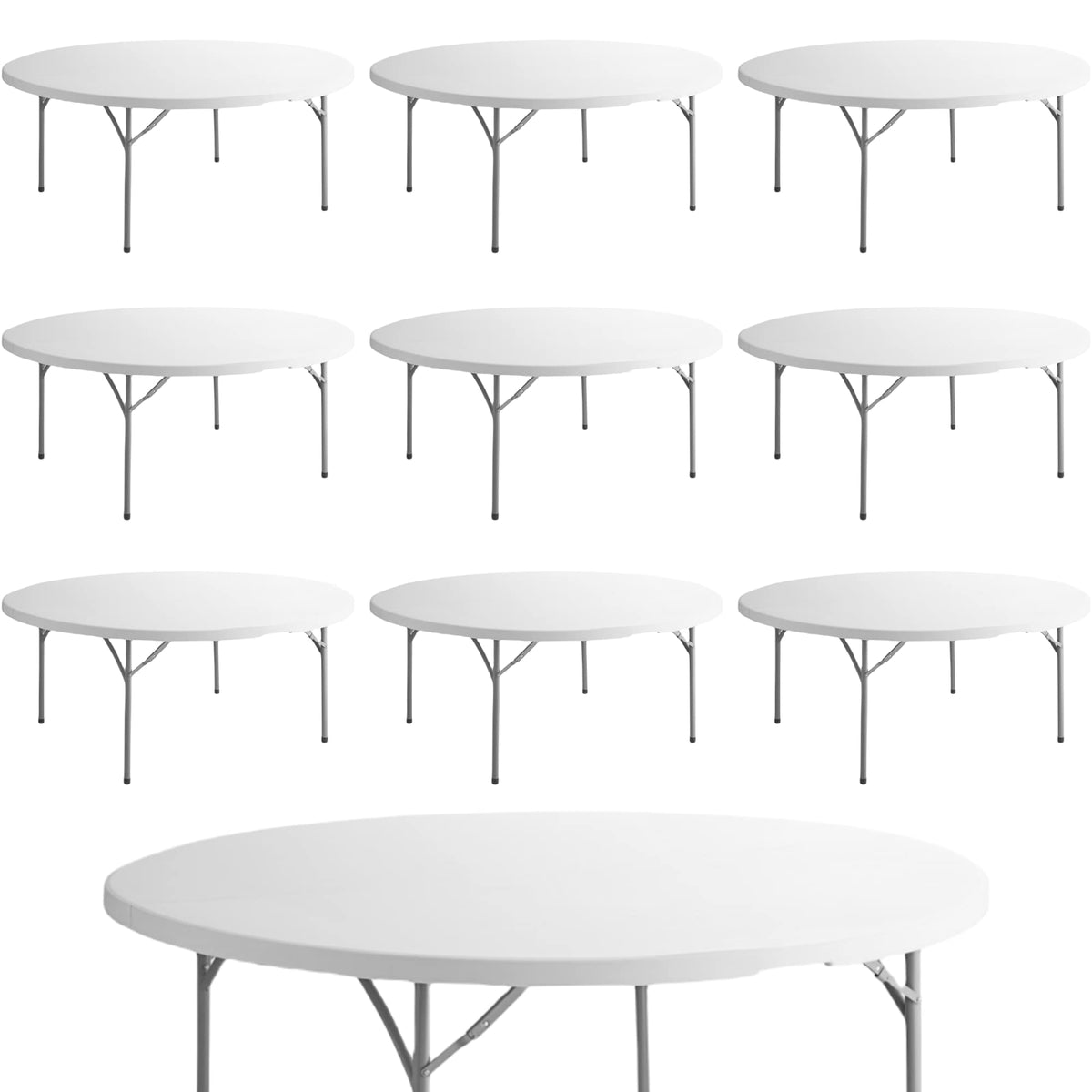 10 Pack 6 Foot Round Granite White Plastic Folding Table R6358
