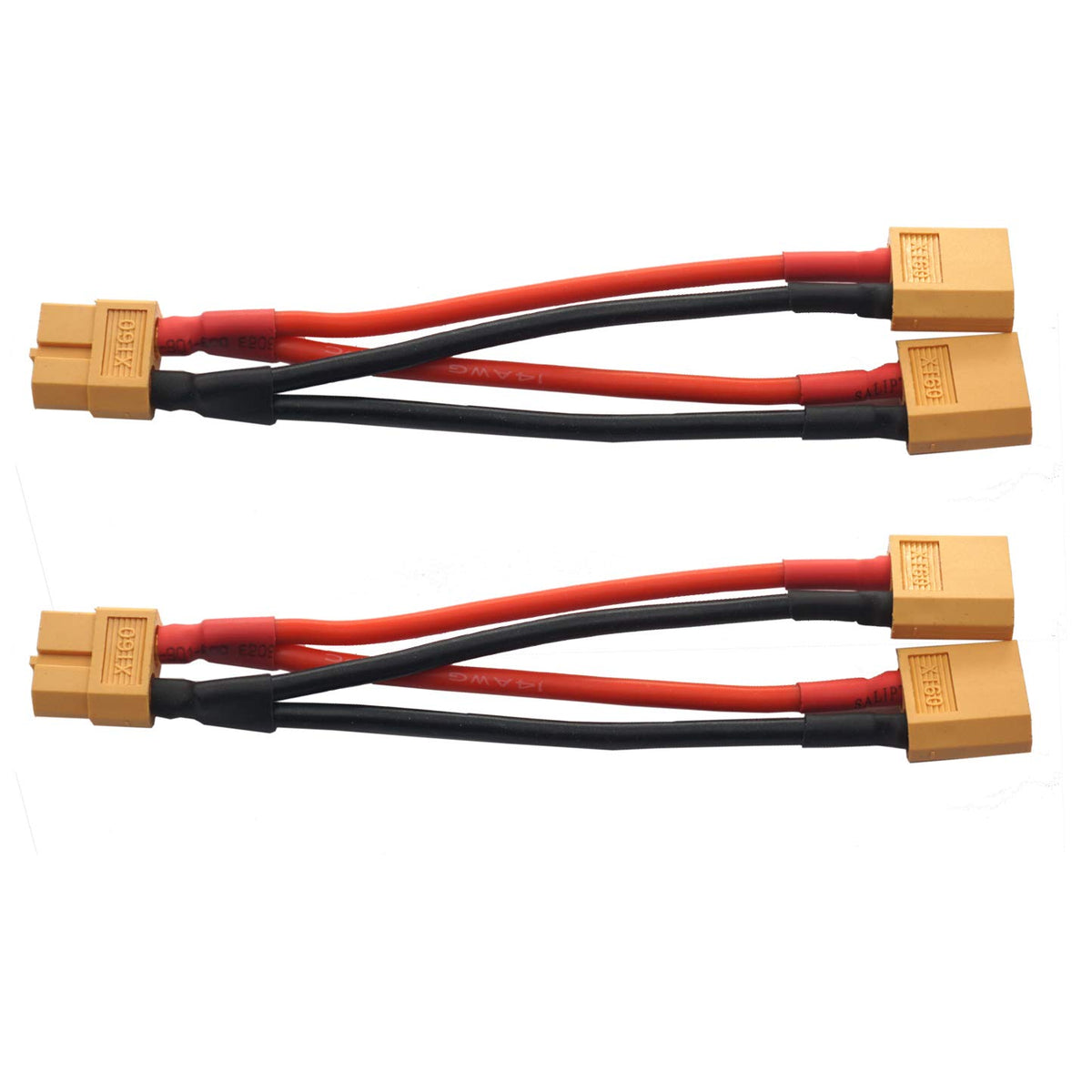 14AWG XT60 Parallel Battery Connector 2-Male to 1-Female Cable Splitter Harness Adapter B14219