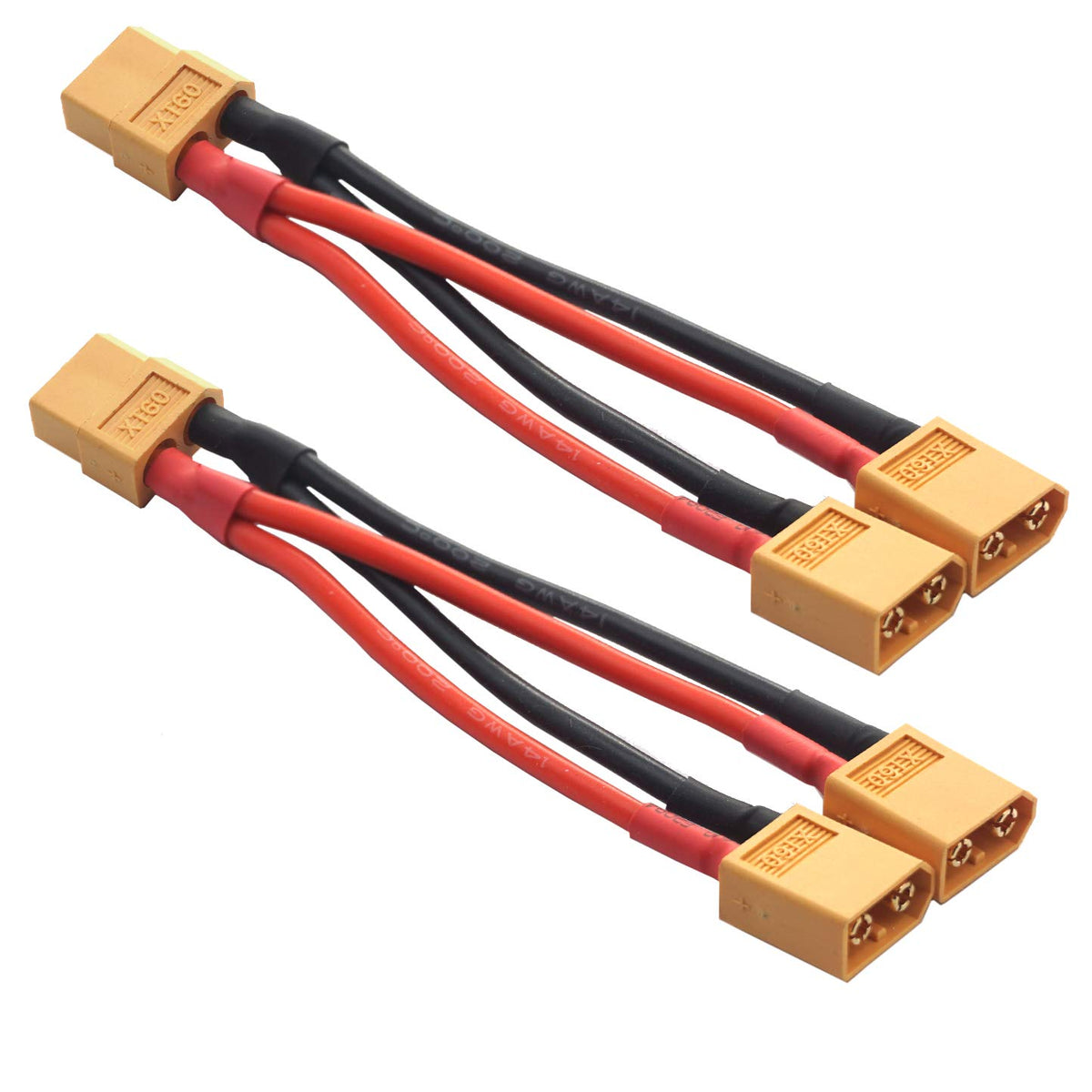 14AWG XT60 Parallel Battery Connector 2-Male to 1-Female Cable Splitter Harness Adapter B14219
