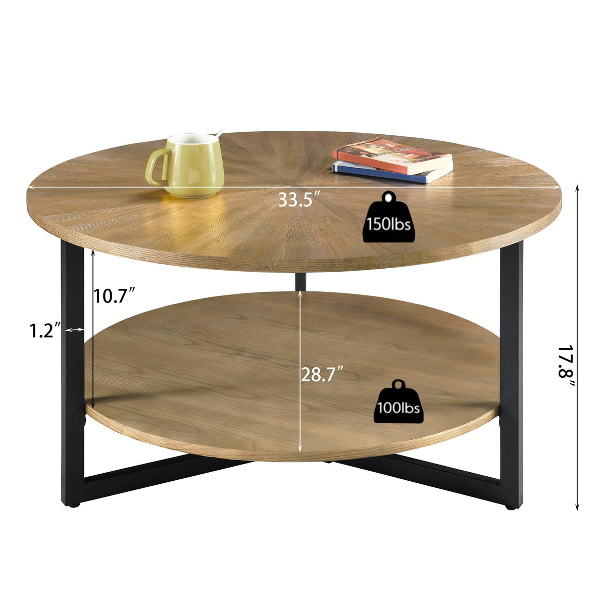 33.5" Round 2-Tier Wood Coffee Table with Storage S83800