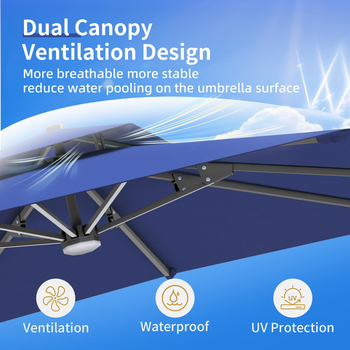 10 X 13 FT Cantilever Patio Umbrella with Base & Lights Y4886