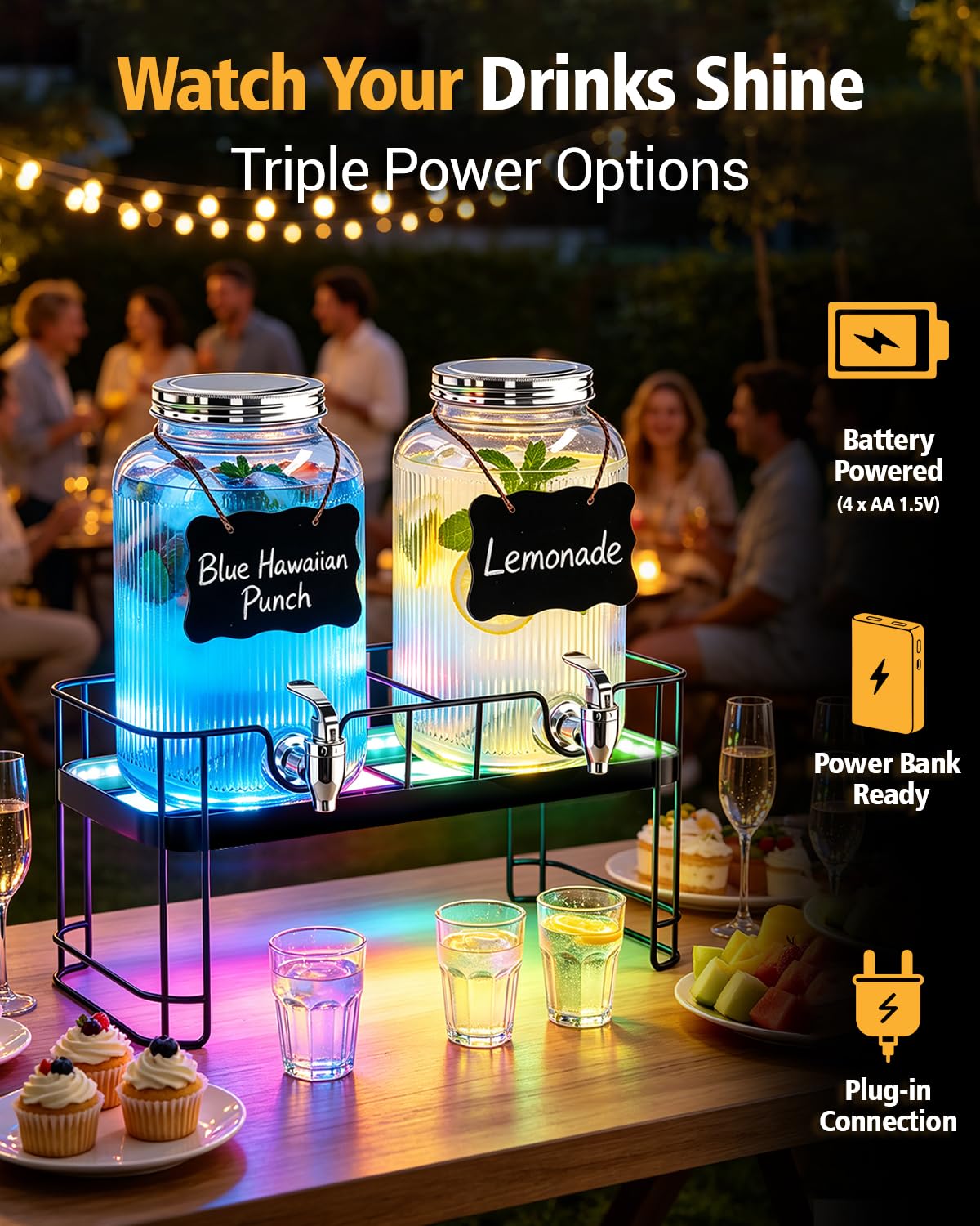 2 Pack 1 Gallon Glass Drink Dispensers with Stand Y4396