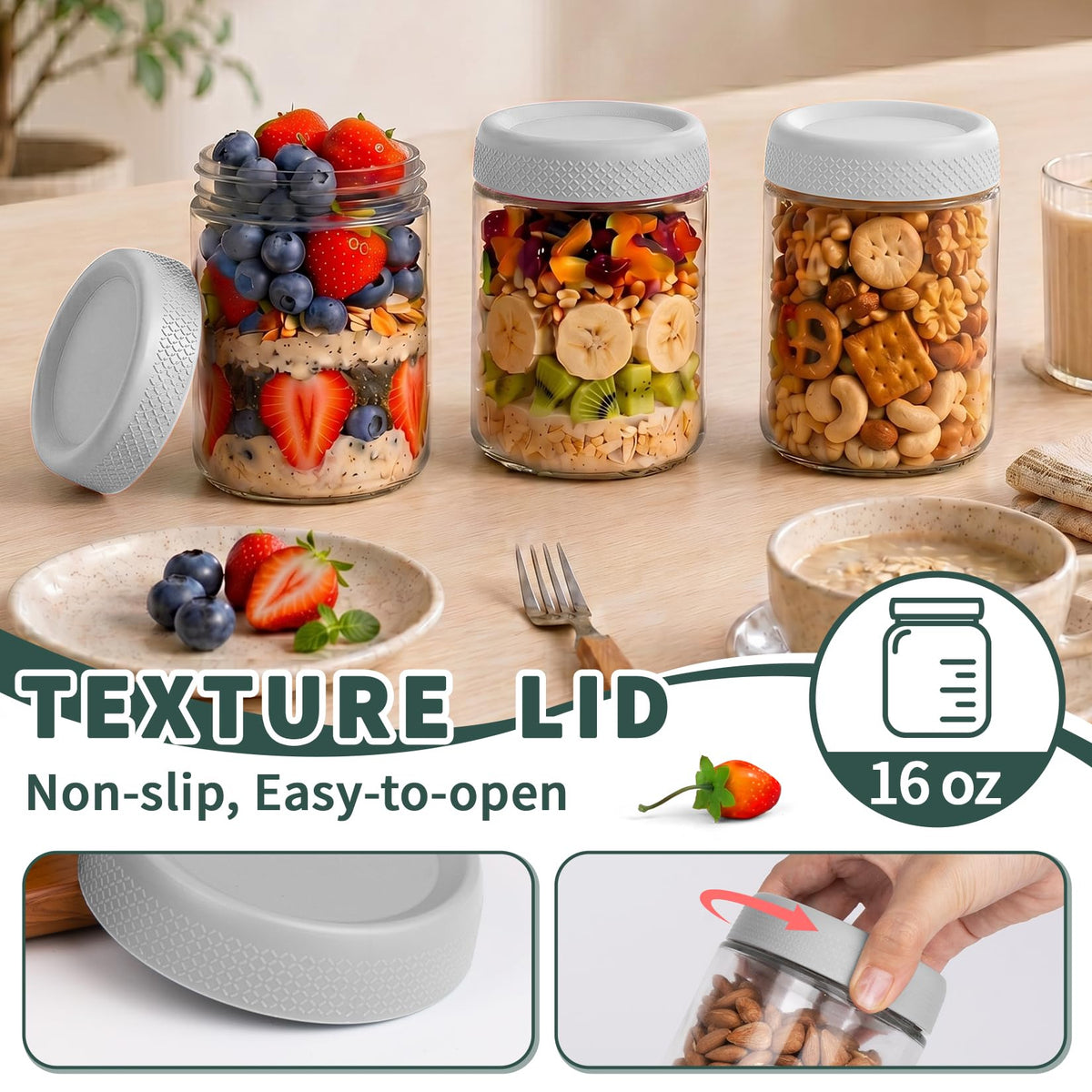 12 Pack 16 oz Glass Jars with Lid D43030