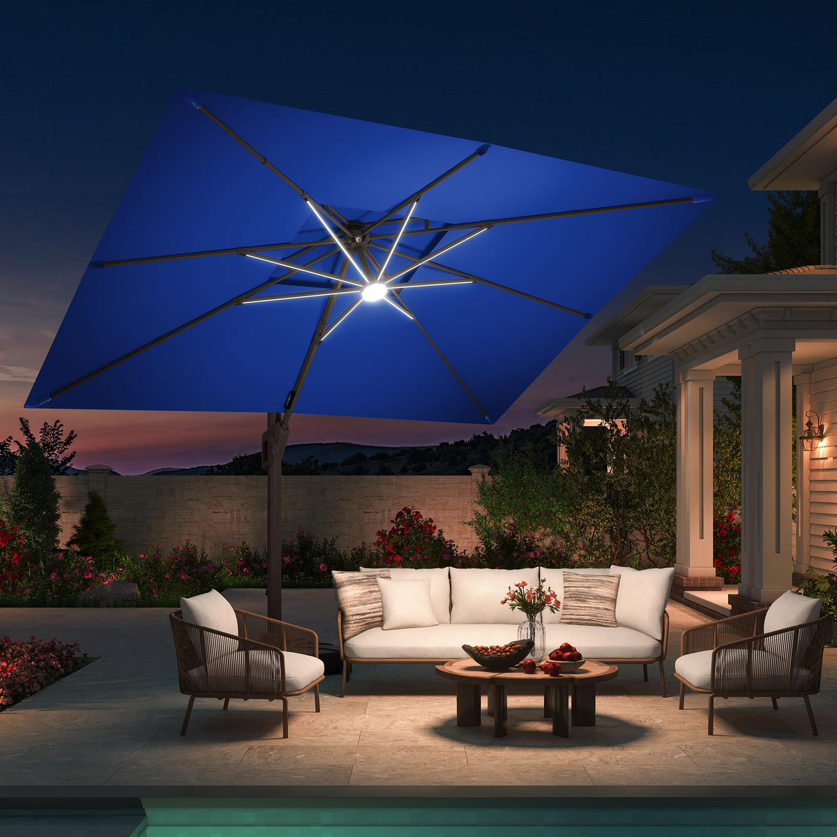 10 X 13 FT Cantilever Patio Umbrella with Base & Lights Y4886
