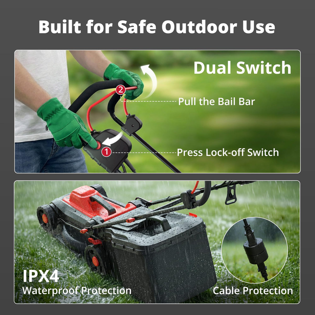 14" 2IN1 Corded Electric Lawn Mower with 10-Gallon Collection Bag F1904