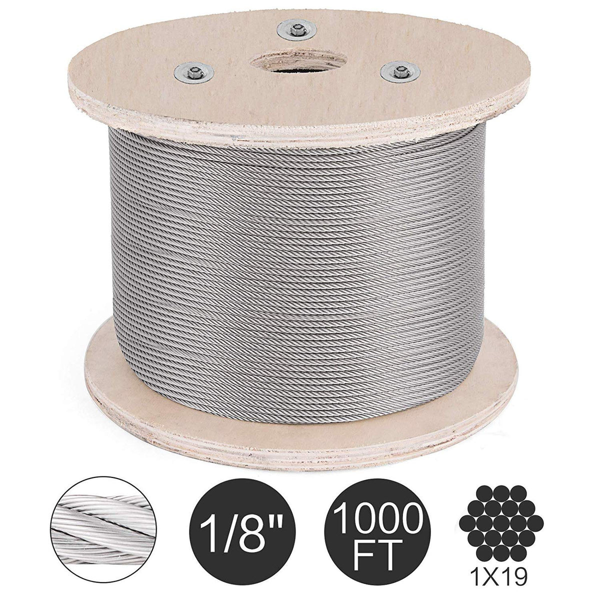 1/8" T316 Stainless Steel Cable 1x19 Wire Rope Z172271