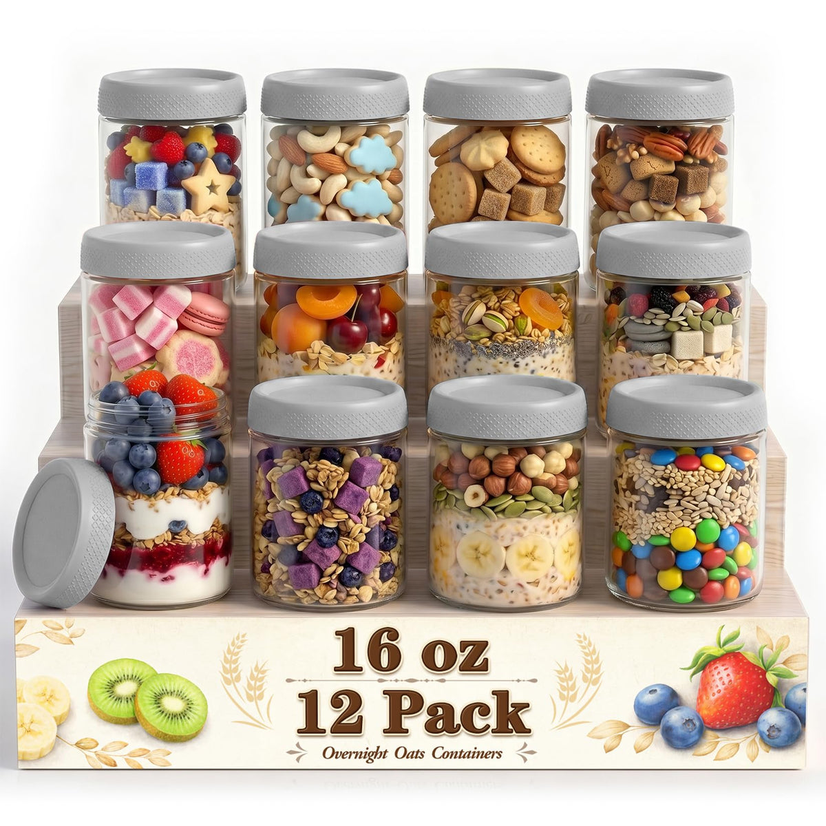 12 Pack 16 oz Glass Jars with Lid D43030
