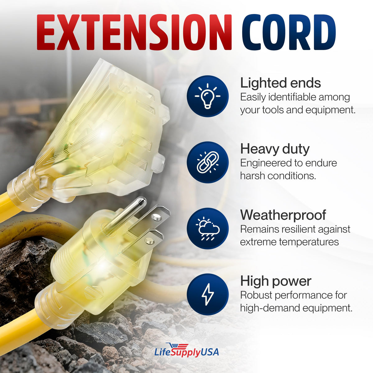 100ft 3-Outlet 12/3 Gauge Heavy Duty SJTW Extension Cord X606235