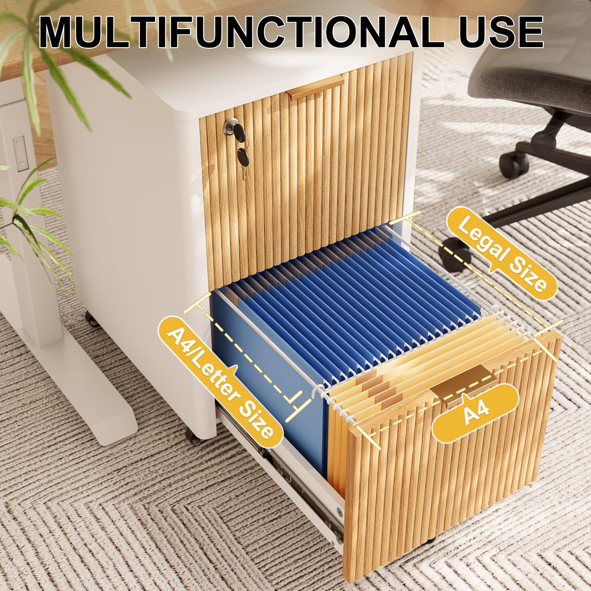 2 Drawer Wooden Mobile File Cabinet with Lock H261757