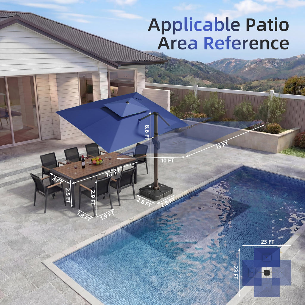 10 X 13 FT Cantilever Patio Umbrella with Base & Lights Y4886